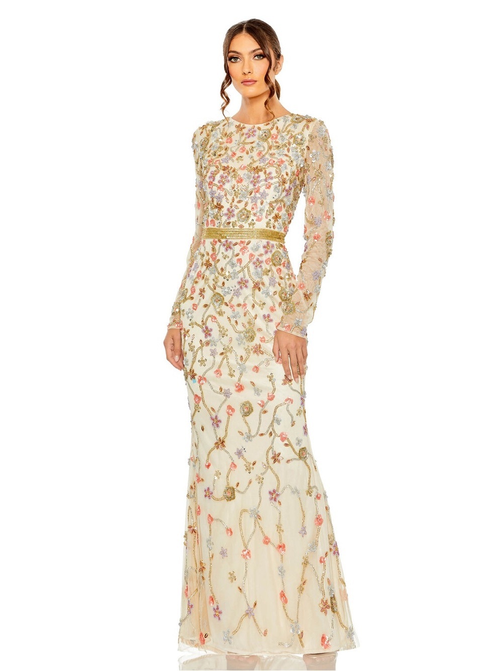 Mac Duggal 6016 Long Sleeve Floral Embellished Gown Size 4 NWOT